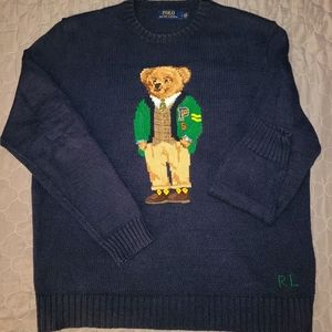 RALPH LAUREN POLO BEAR SWEATER VARSITY KNIT L LARGE VINTAGE